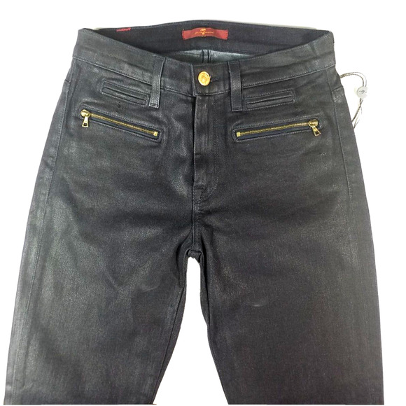 7 For All ManKind Womens Jeggings Zip Front Pockets Zip Ankle Black Size 24 - Picture 1 of 7